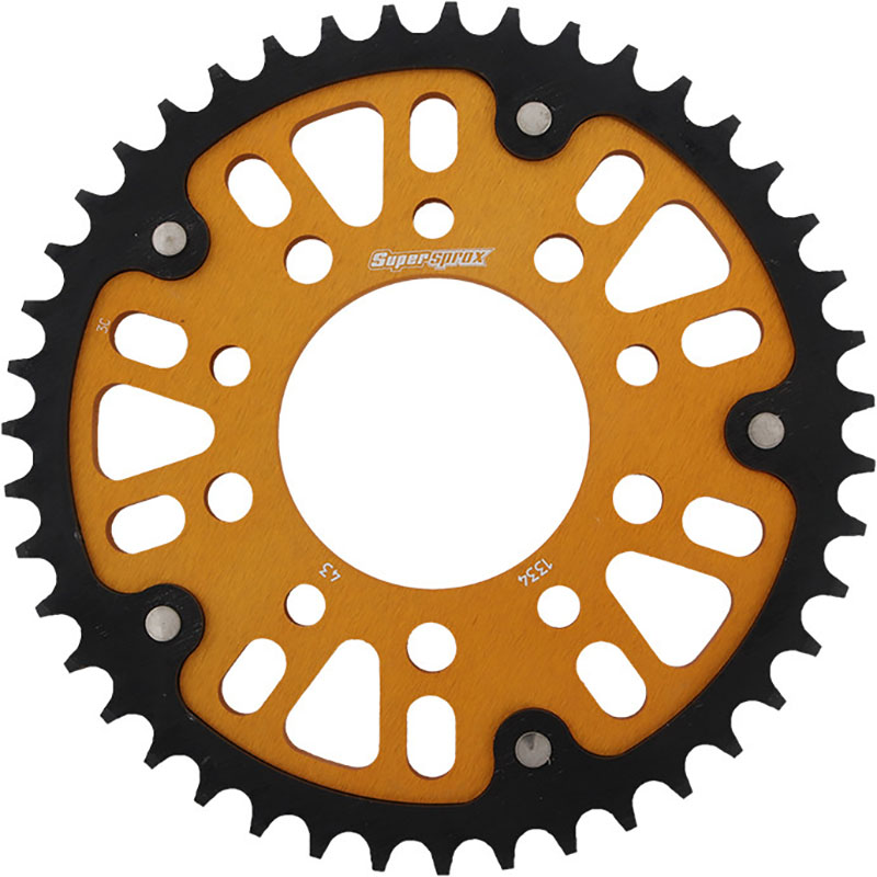 REAR STEALTH SPROCKET ALU/STL 43T-530 GLD /TRI Triumph Honda Tiger 900 VF750C Magna VF750CD Magna Deluxe CBR1000F Hurricane CBR600F Hurricane VF1000R Interceptor VF700F Interceptor VF1000F Interceptor VF750F V45 Interceptor CB1100F CB900F Super Sport Tiger 955 I.E. Thunderbird Sport Thunderbird 900 Trophy 1200 Adventurer Legend TT 900 Trophy 900 Speed Triple 900 T509 Sprint 900 Trident 900 Daytona 1200 Daytona 900 Super III Daytona 900 1981-2004