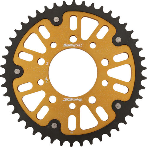 REAR STEALTH SPROCKET ALU/STL 46T-530 GLD TRI Triumph Honda Tiger 900 VF750C Magna VF750CD Magna Deluxe CBR1000F Hurricane CBR600F Hurricane VF1000R Interceptor VF700F Interceptor VF1000F Interceptor VF750F V45 Interceptor CB1100F CB900F Super Sport Tiger 955 I.E. Thunderbird Sport Thunderbird 900 Trophy 1200 Adventurer Legend TT 900 Trophy 900 Speed Triple 900 T509 Sprint 900 Trident 900 Daytona 1200 Daytona 900 Super III Daytona 900 1981-2004