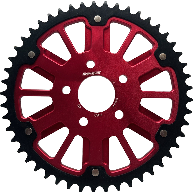 STEALTH 49T REAR SPROCKET RED ALUM CAR  BLK STEEL TEETH