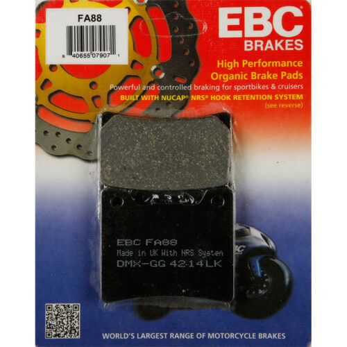 BRAKE PADS FA88 ORGANIC Yamaha XVS11 V-Star 1100 Custom XVS11A V-Star 1100 Classic XVS11AT V-Star 1100 Silverado VMX1200 V-Max YZF600R FZR600R XV1100 Virago YZF750R XV750 Virago YZF1000 FZR1000 GTS1000A FJ1200 TDM850 FZR400 YX600 Radian FZ600 FZ750 FZR750R