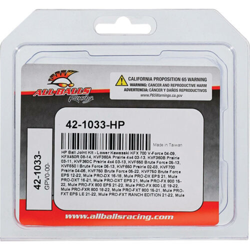 BALL JOINT KIT HP Kawasaki KRF 800 Teryx KRT 800 Teryx4 KAF 990 Mule Pro-Dxt Diesel KAF 820 Mule Pro-Fx KAF 820 Mule Pro-Fxt KVF750 Brute Force 4X4i EPS [IRS] KRF 750 Teryx FI 4X4 KRT 750 Teryx4 4X4 EPS LE KRF 750 Teryx 4x4 KVF360A Prairie 4X4 [SRA] KVF650