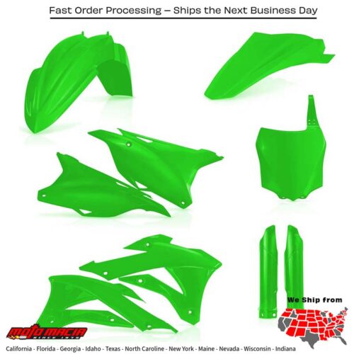 FULL PLASTIC KIT FLUORESCENT GREEN Kawasaki KX85 KX100 2014-2021
