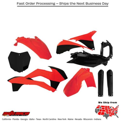 FULL PLASTIC KIT (FLO. ORANGE/BLACK) KTM 350 XC-F 150 XC 350 SX-F 250 SX 250 SX-F 250 XC 300 XC 450 SX-F 250 XC-F 450 XC-F 125 SX 150 SX 2015