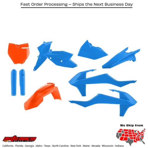 FULL PLASTIC KIT ORANGE/BLUE KTM 250 SX-F Factory Edition 350 XC-F 450 SX-F Factory Edition 350 SX-F 250 SX-F 450 SX-F 250 XC-F 450 XC-F 125 SX 150 SX 2015-2018