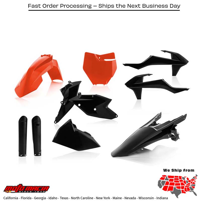 FULL PLASTIC KIT ORANGE/BLACK KTM 250 SX-F Factory Edition 350 XC-F 450 SX-F Factory Edition 350 SX-F 250 SX 250 SX-F 450 SX-F 250 XC-F 450 XC-F 125 SX 250 XC 300 XC 150 SX 2015-2018