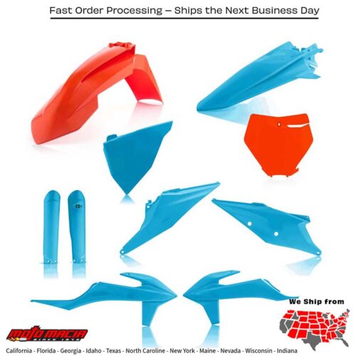 FULL PLASTIC KIT ORANGE/BLUE KTM 350 EXC-F 350 XC-F 350 SX-F 450 SX-F 250 XC-F 450 XC-F 450 SX-F Factory Edition 250 SX-F 250 SX 150 SX 125 SX 350 XCF-W 2017-2021