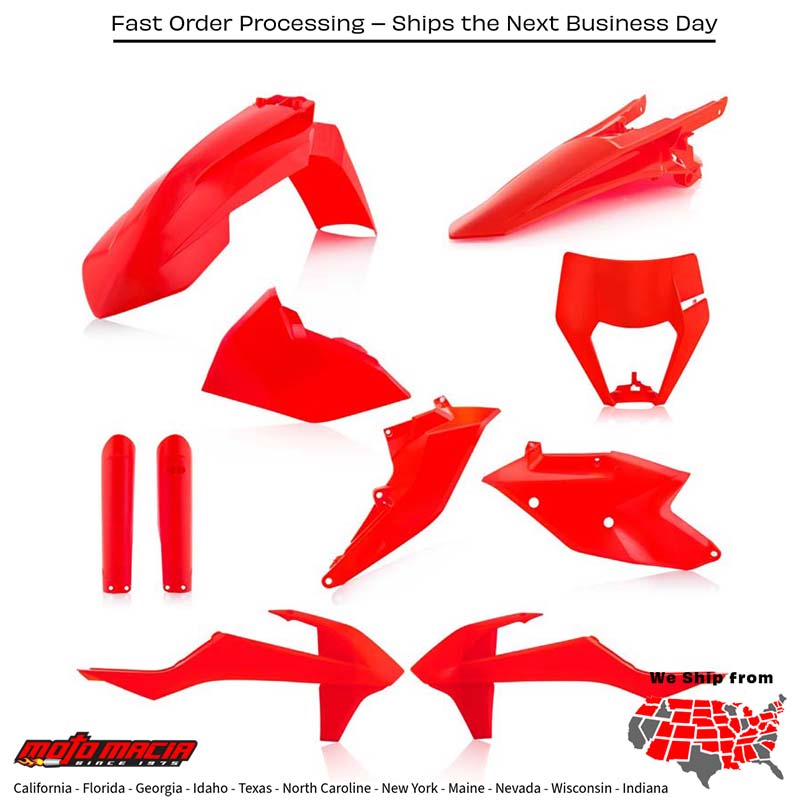 FULL PLASTIC KIT FLO-ORANGE KTM 150 XC-W 350 EXC-F 250 XC-W 500 EXC-F 300 XC-W 450 EXC-F 250 XC-W TPi 300 XC-W TPi 250 EXC-F 2017-2019