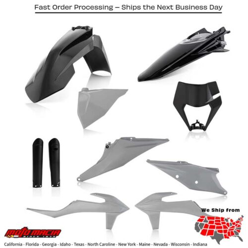 FULL PLASTIC KIT KTM GREY/BLACK KTM 450 SX-F 350 SX-F 250 SX-F 250 SX 150 SX 125 SX 450 XC-F 350 XC-F 250 XC-F 450 SX-F Factory Edition 350 XCF-W 500 EXC-F 500 XCF-W 350 EXC-F 450 EXC-F 150 XC-W 250 XC-W 300 XC-W 450 XCF-W 250 EXC-F 300 EXC 250 EXC 2019-20