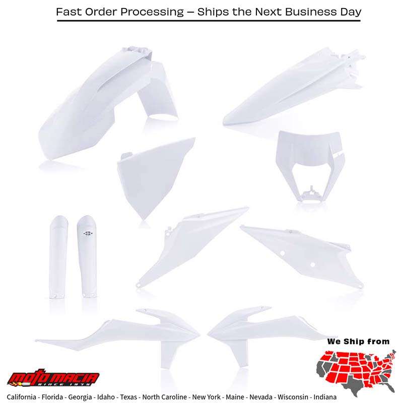 FULL PLASTIC KIT WHITE KTM 500 EXC-F 500 XCF-W 350 XCF-W 300 XC-W TPi 250 XC-W TPi 150 XC-W TPi 350 EXC-F 450 EXC-F 150 XC-W 250 XC-W 300 XC-W 450 XCF-W 250 EXC-F 300 EXC 250 EXC 2020-2023