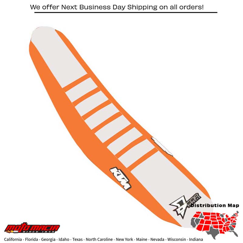 SEAT COVER ORANGE/WHITE ORANGE RIBS KTM SX/F 125-450 KTM 350 XC-F 450 SX-F Factory Edition 350 SX-F 250 SX-F 450 SX-F 250 XC-F 450 XC-F 125 SX 150 SX 16-18