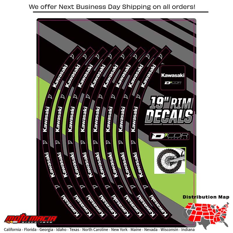 RIM DECALS 19" KAWASAKI LOGO REAR Kawasaki KX250F KX450F KX250 KX125 90-17