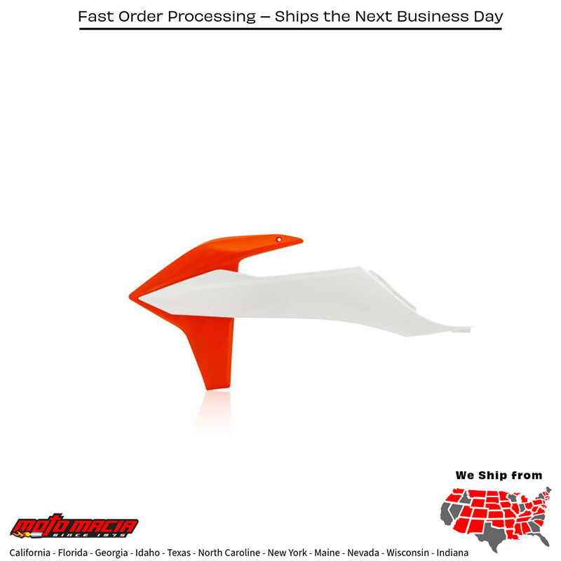 RADIATOR SHROUD WHITE/ORANGE KTM 300 XC-W TPi 2019-2021 KTM 450 SX-F 2019-2022 KTM 350 SX-F 2019-2022 KTM 250 SX-F 2019-2022 KTM 250 SX 2019-2022 KTM 150 SX 2019-2022 KTM 125 SX 2019-2022 KTM 450 XC-F 2019-2022 KTM 350 XC-F 2019-2022 KTM 25