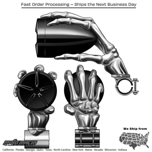 SKULL HANDS 600 W CHROME 3" BAR MOUNT BT