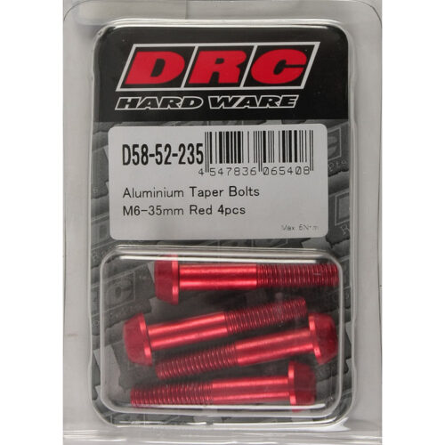 ALUMINUM TAPER BOLTS RED M6X35MM 4/PK