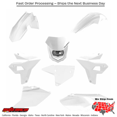 FULL PLASTIC  KIT W/ HEADLIGHT UKI DR400 WHITE Suzuki DR-Z400S 2000-2024 Suzuki DR-Z400SM 2005-2024 Suzuki DR-Z400E Non CA Model 2000-2008 Suzuki DR-Z400 2000-2004 Suzuki DR-Z400E CA Model 2004-2007