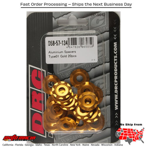 ALUMINUM SPACERS TYPE 1 GOLD M6X12MM 20/PK