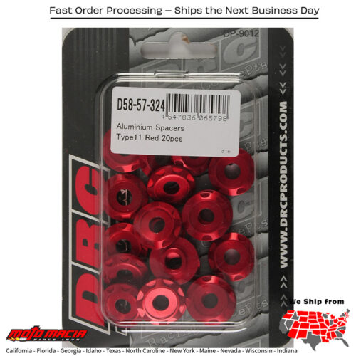 ALUMINUM SPACERS TYPE 11 RED M6X12MM 20/PK