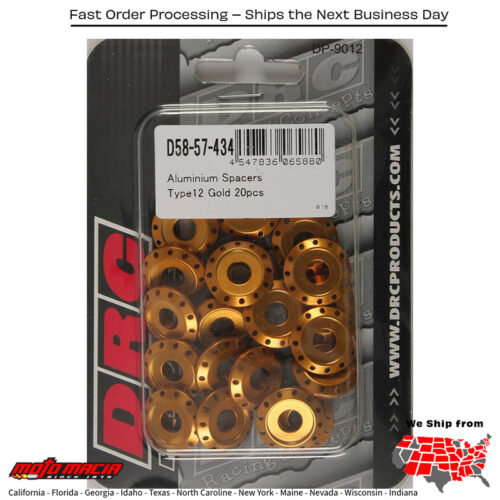 ALUMINUM SPACERS TYPE 12 GOLD M6X12MM 20/PK