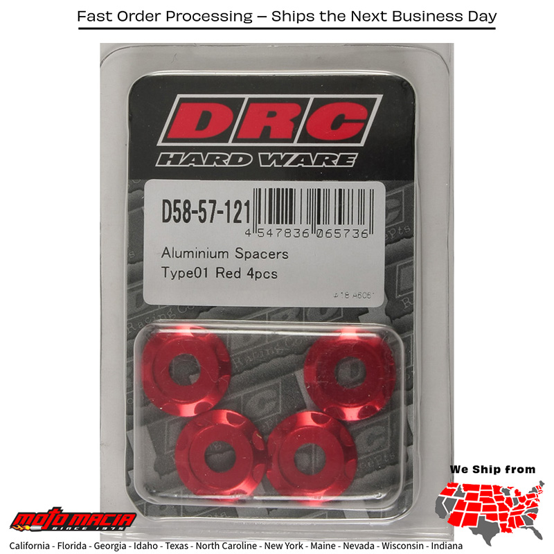 ALUMINUM SPACERS TYPE 1 RED M6X12MM 4/PK