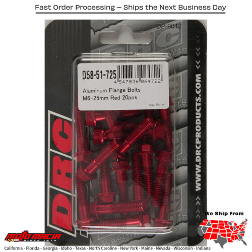 ALUMINUM FLANGE BOLTS RED M6X25MM 20/PK