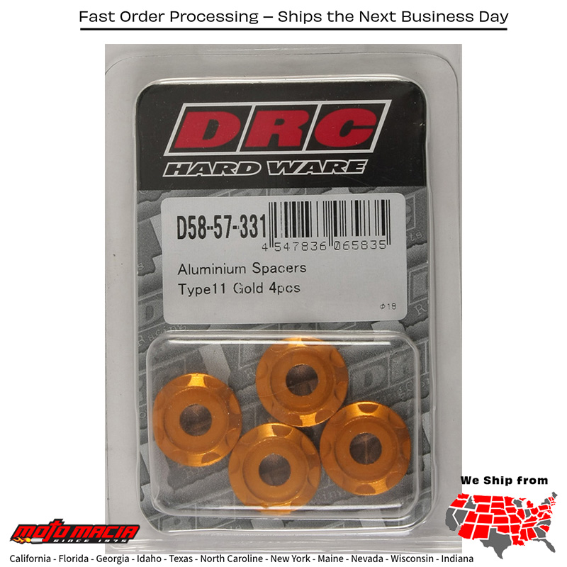 ALUMINUM SPACERS TYPE 11 GOLD M6X12MM 4/PK