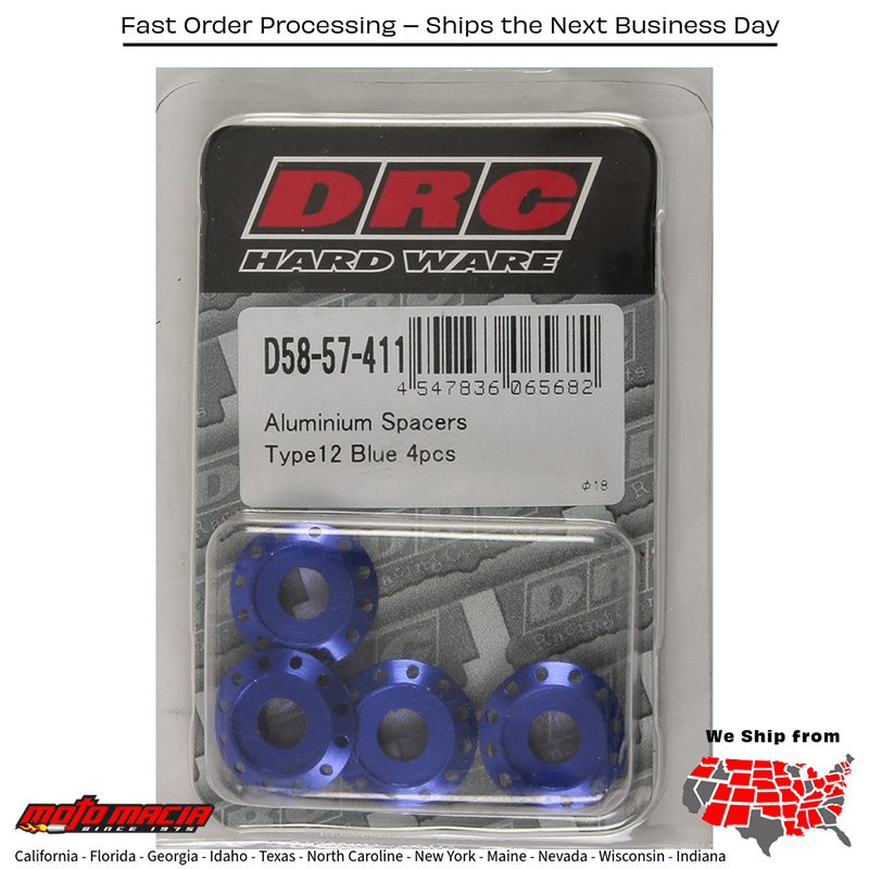 ALUMINUM SPACERS TYPE 12 BLUE M6X12MM 4/PK