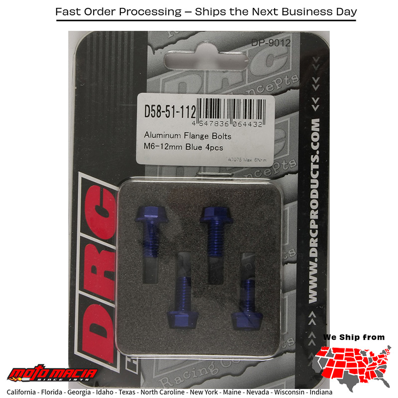 ALUMINUM FLANGE BOLTS BLUE M6X12MM 4/PK