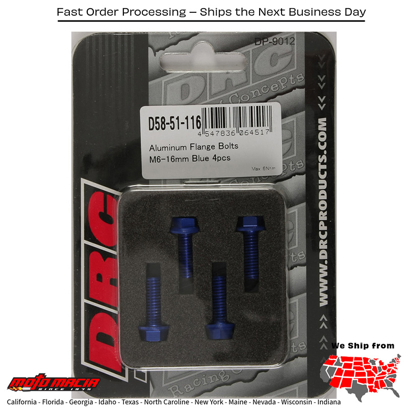 ALUMINUM FLANGE BOLTS BLUE M6X16MM 4/PK