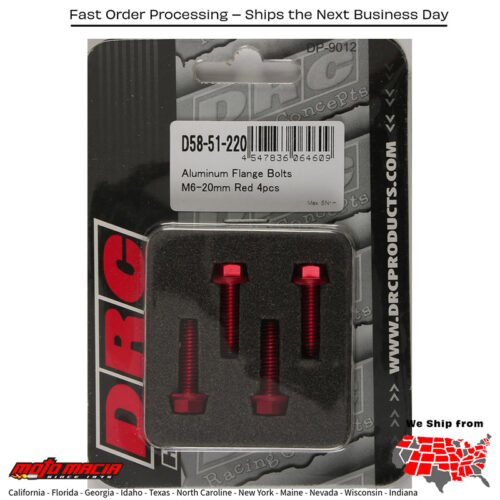 ALUMINUM FLANGE BOLTS RED M6X20MM 4/PK