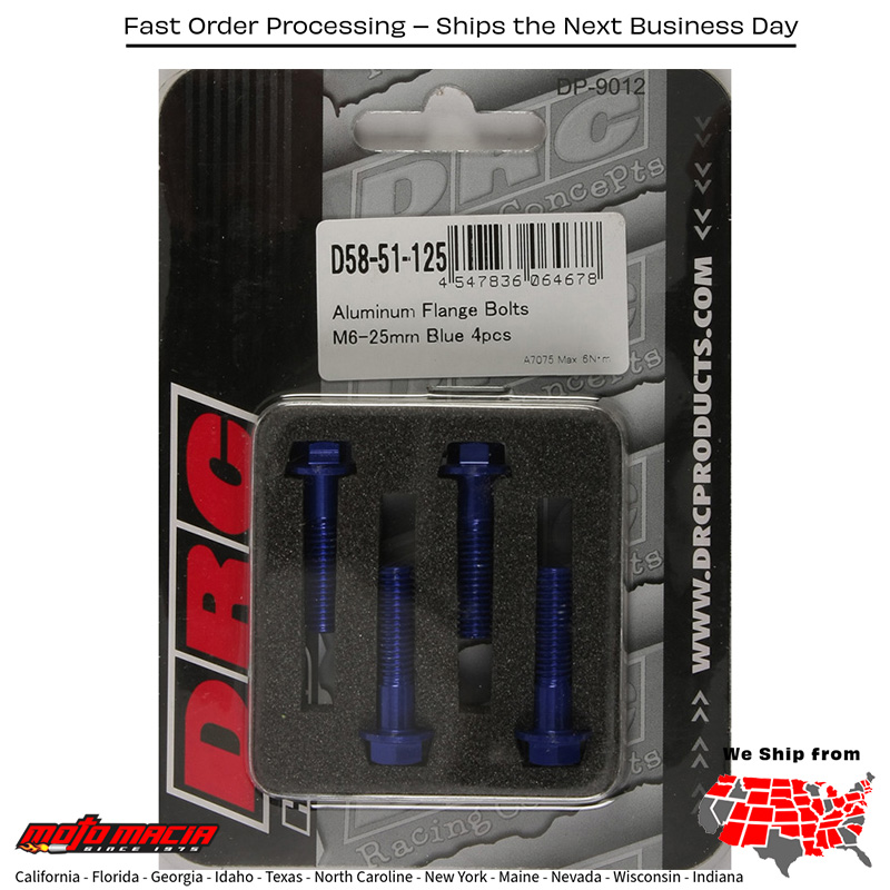 ALUMINUM FLANGE BOLTS BLUE M6X25MM 4/PK