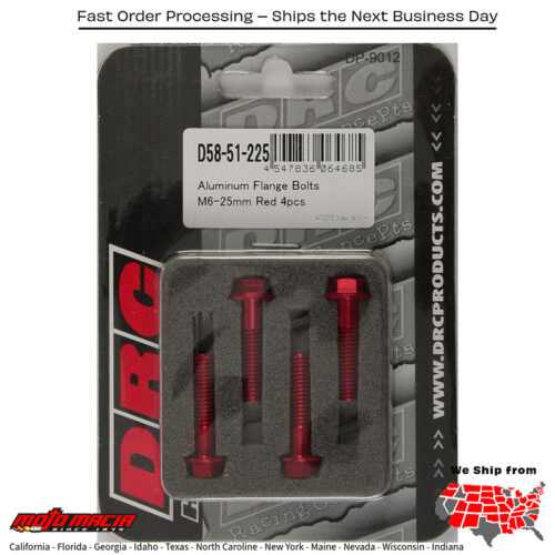 ALUMINUM FLANGE BOLTS RED M6X25MM 4/PK