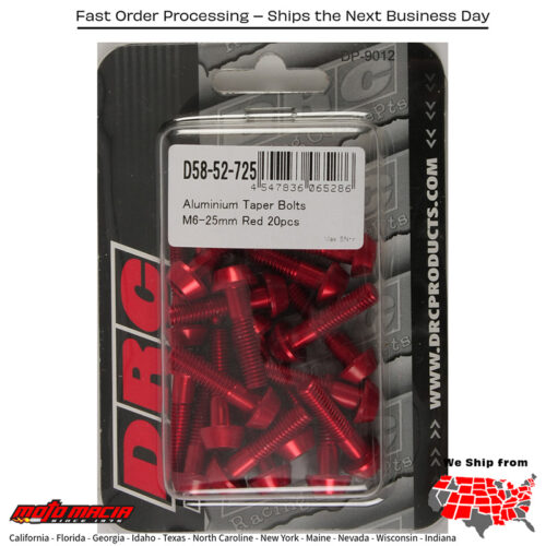 ALUMINUM TAPER BOLTS RED M6X25MM 20/PK