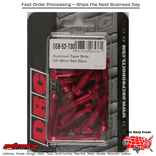 ALUMINUM TAPER BOLTS RED M6X30MM 20/PK