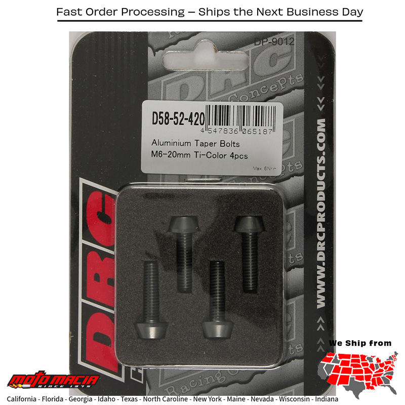 ALUMINUM TAPER BOLTS TITANIUM M6X20MM 4/PK