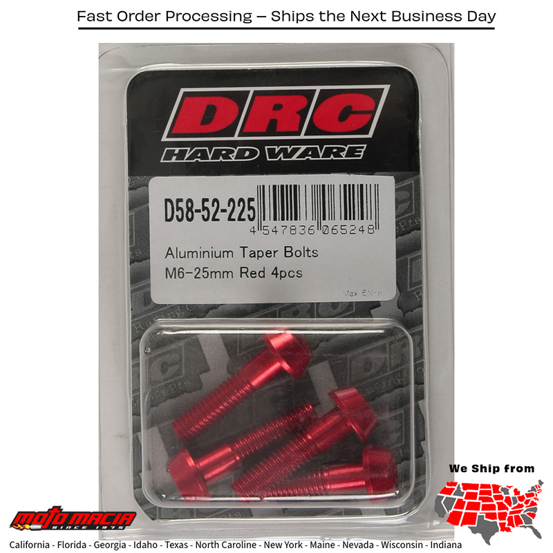 ALUMINUM TAPER BOLTS RED M6X25MM 4/PK