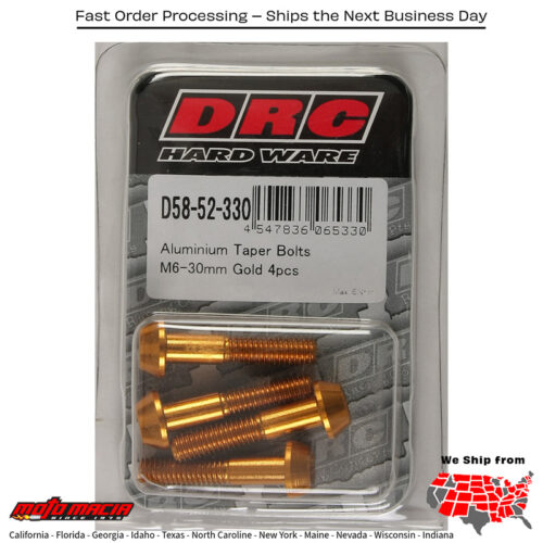 ALUMINUM TAPER BOLTS GOLD M6X30MM 4/PK