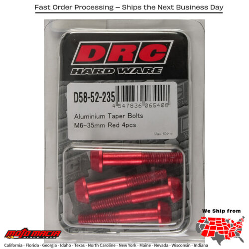 ALUMINUM TAPER BOLTS RED M6X35MM 4/PK