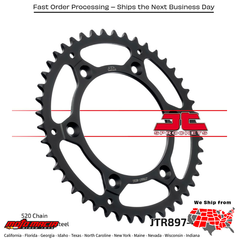 Rear Sprocket Steel (corona trasera de hierro) 45T-520 HUS/HUSQ/KTM HUSQVARNA FE 350S 2015-2021 KTM FREERIDE 250R 4-STROKE 2015-2017 KTM 150 XC-W 2017-2023 HUSQVARNA TX 300 2017-2019 HUSQVARNA FX 350 2017-2023 HUSQVARNA TE 150 2017-2020 KTM