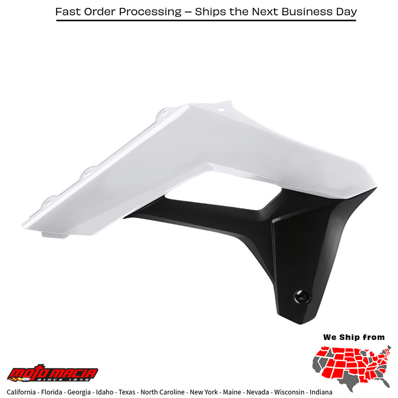 RADIATOR SCOOPS WHITE/BLACK RCO Sherco 125 SE-R Racing 2017-2021 Sherco 250 SE-R Racing 2017-2022 Sherco 250 SEF-R Racing 2017-2022 Sherco 300 SE-R Racing 2017-2022 Sherco 300 SEF-R Racing 2017-2022 Sherco 450 SEF-R Racing 2017-2021 Sherco