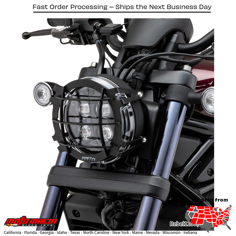 HEADLIGHT GUARD BLACK Honda CMX500 Rebel 500 2019-2024 Honda CMX1100 Rebel 1100 2021-2024