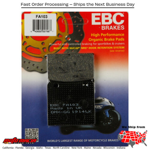 Brake Pads Fa103 Organic Suzuki Gsx-R750 1986-1987 Vs800 S50 Boulevard