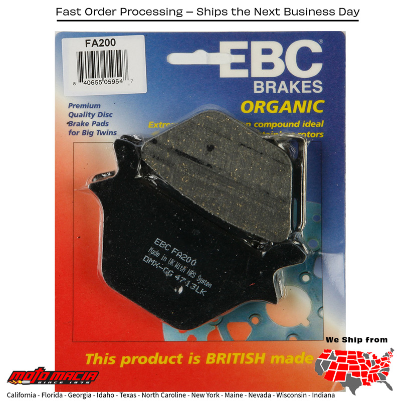 Brake Pads Fa200 Organic Harley-Davidson Xl1200s Sportster Sport 1996-1999