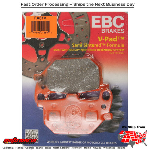 Brake Pads Fa61v Semi-Sintered V Series Yamaha Xv750 Virago 1981-1983