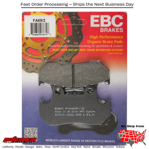 Brake Pads Fa69/2 Organic Honda Cn250 Helix 1992-1993 Cm450a Hondamat