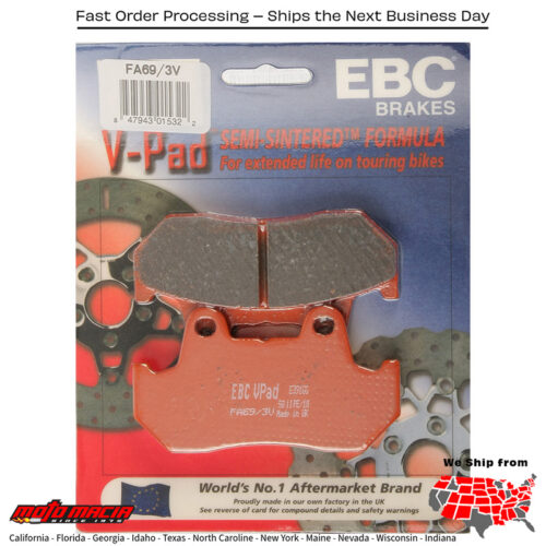 Brake Pads Fa69/3v Semi-Sintered V Series Honda Vf750c Magna 1988-1988 Honda