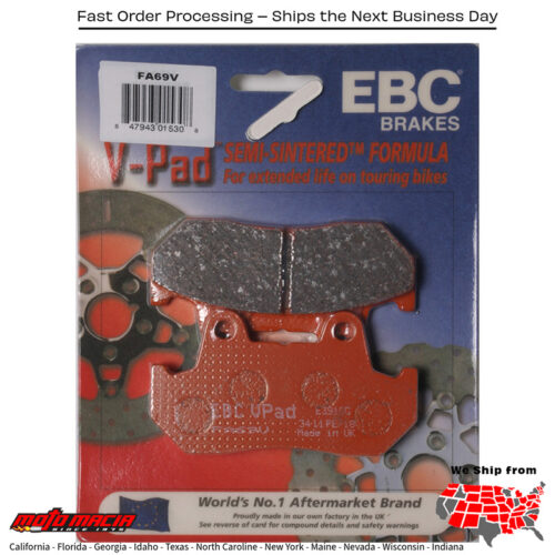 Brake Pads Fa69v Semi-Sintered V Series Honda Xl600v Transalp 1989-1990 Hon