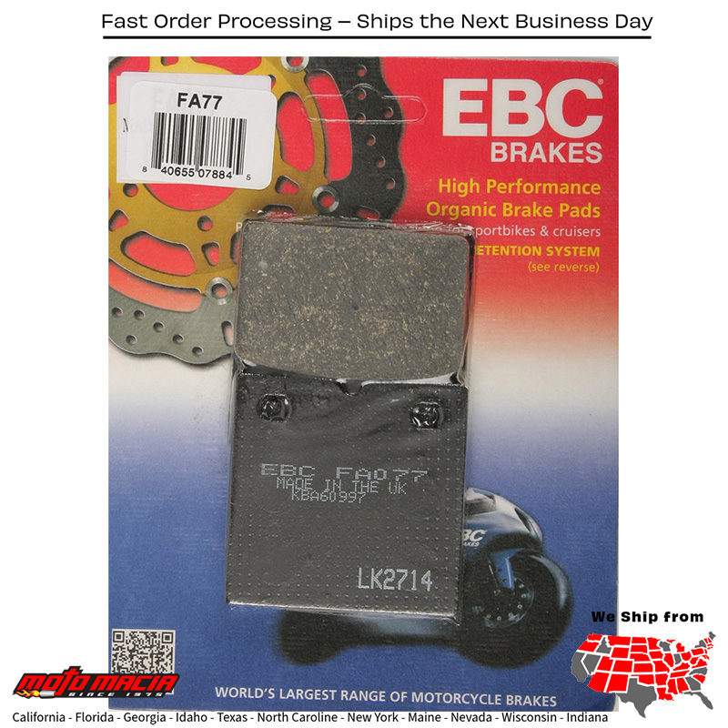 Brake Pads Fa77 Organic BMW R80R 1992-1995 R65 1988-1989 R80 1984-1