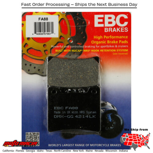 Brake Pads Fa88 Organic Yamaha Xvs11 V-Star 1100 Custom 1999-2009 Xv
