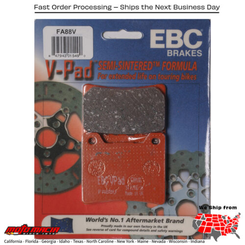 Brake Pads Fa88v Semi-Sintered V Series Yamaha Xvs11 V-Star 1100 Custom 199