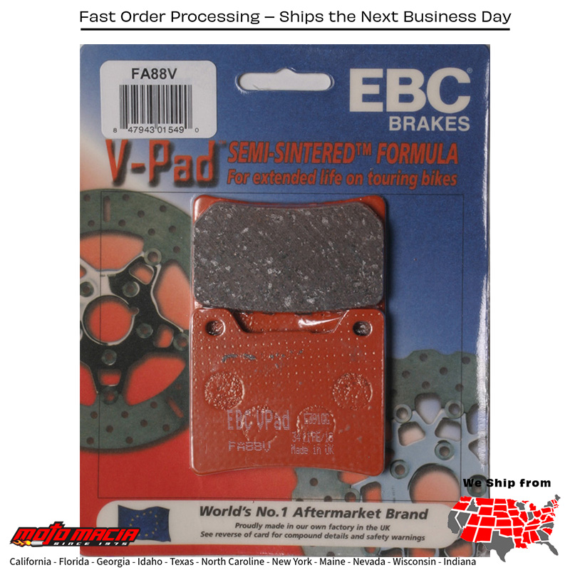 Brake Pads Fa88v Semi-Sintered V Series Yamaha Xvs11 V-Star 1100 Custom 199